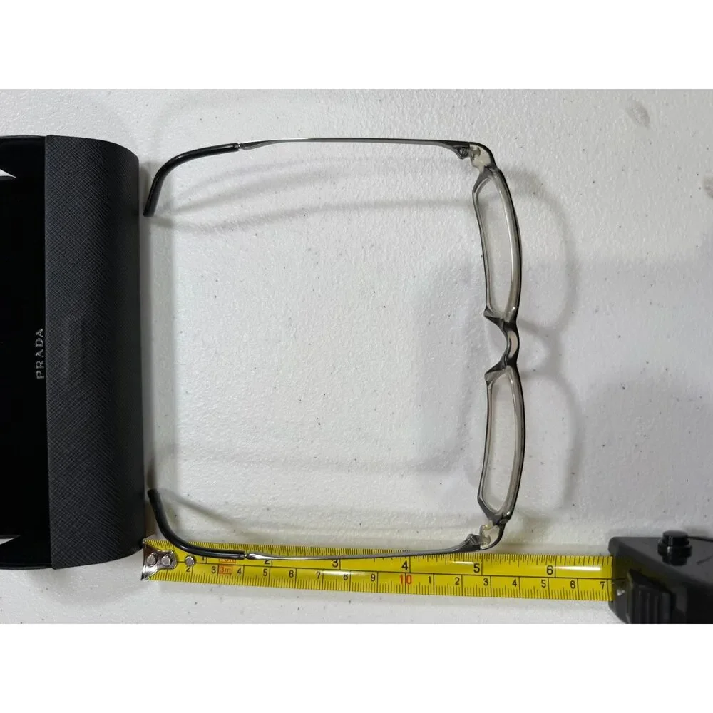 Prada Black Clear Rectangular Glasses Silver Temple VPR13E 2AF101 490 17 140